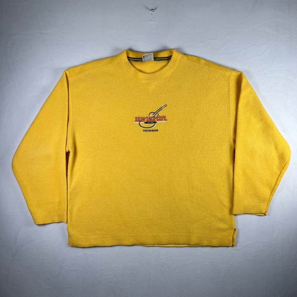 Hard Rock Cafe Yokohama Japan Fleece Sweatshirt Mens M‎ Yellow Pullover